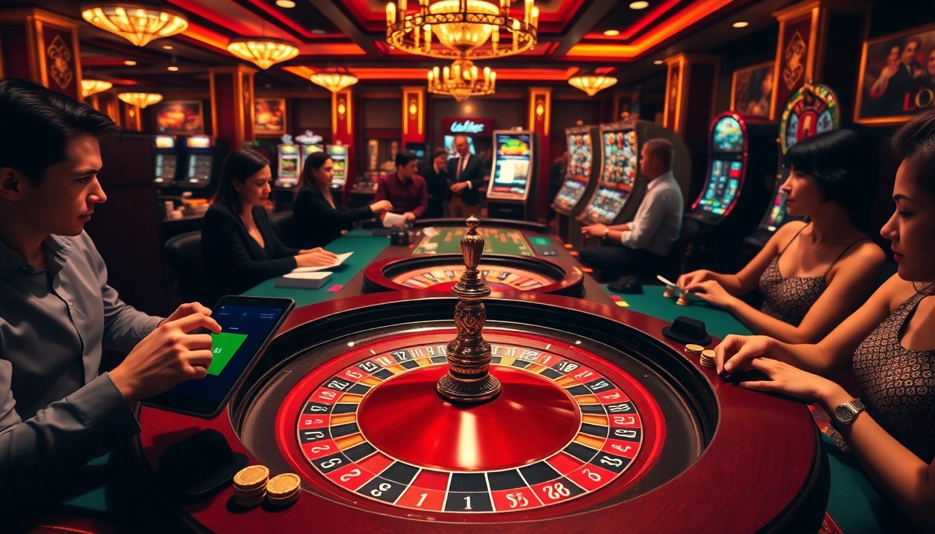 Scène engageante de joueurs à une table de casino illustrant l'excitation et l'action de jeu 'casino en ligne france fiable'.