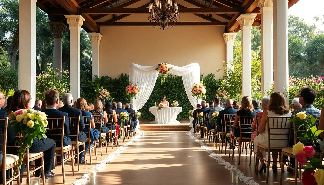 Stunning altar at Jacksonville Wedding Venue with floral arrangements and romantic lighting.