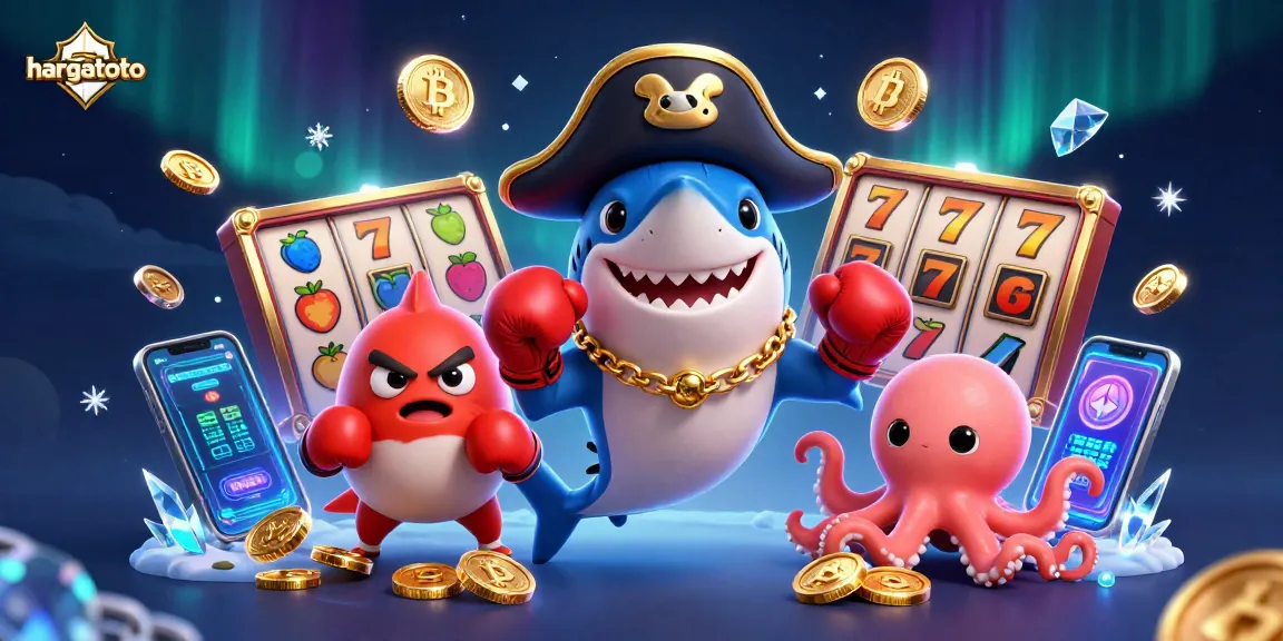 Spin the reels with hargatoto's vibrant pirate-themed casino illustration featuring unique characters and game elements.