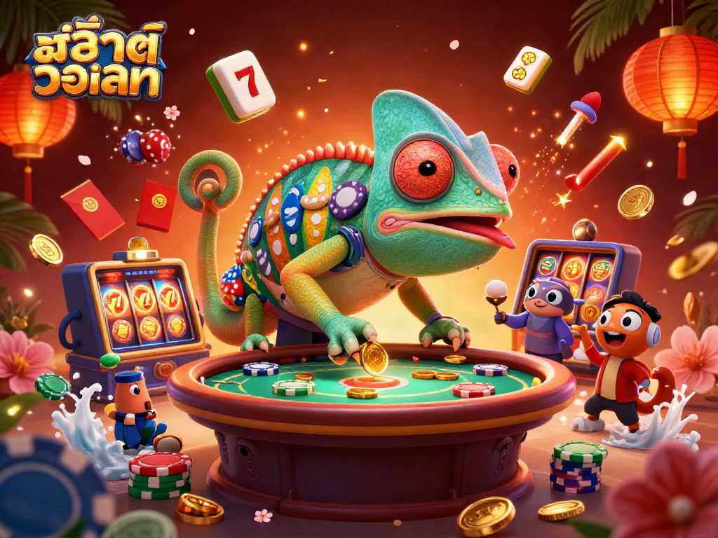 Spin the reels of สล็อตวอเลท while enjoying vibrant casino elements in a colorful 3D illustration.