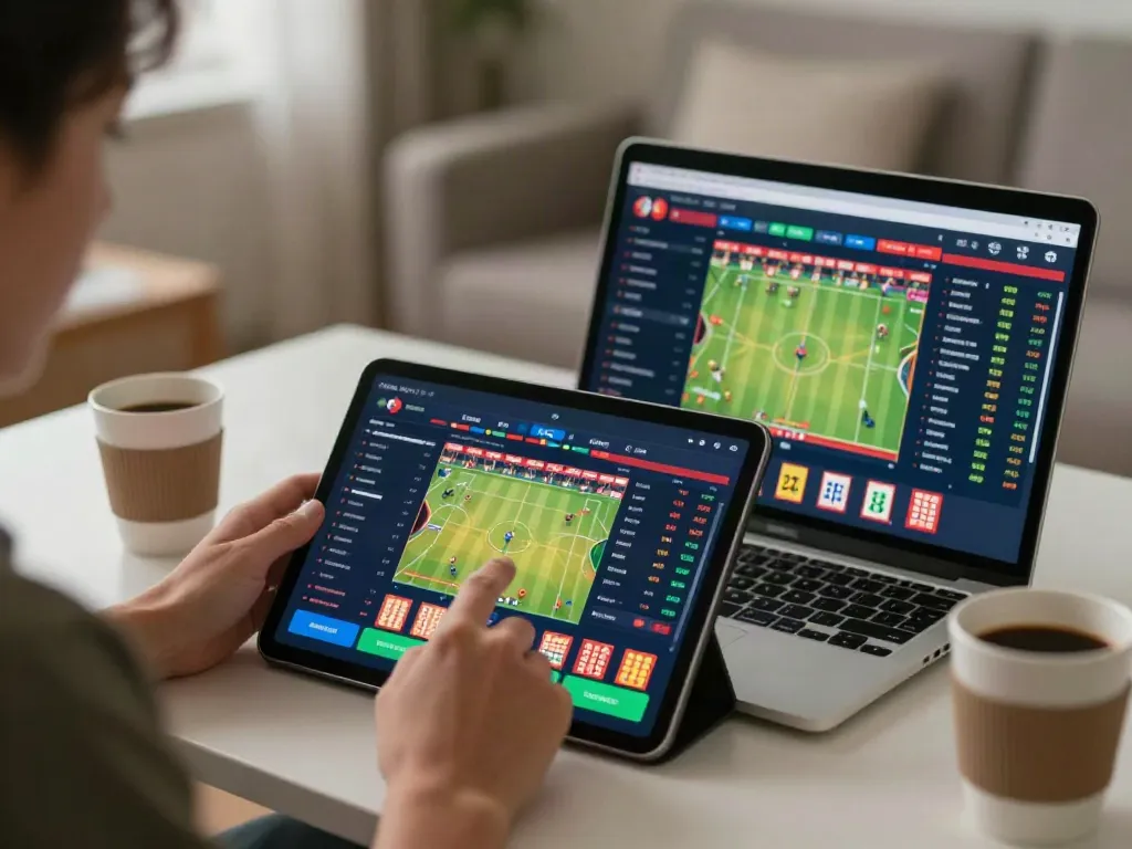 Totobet dalam suasana santai, pengguna terhubung dengan aplikasi taruhan online.