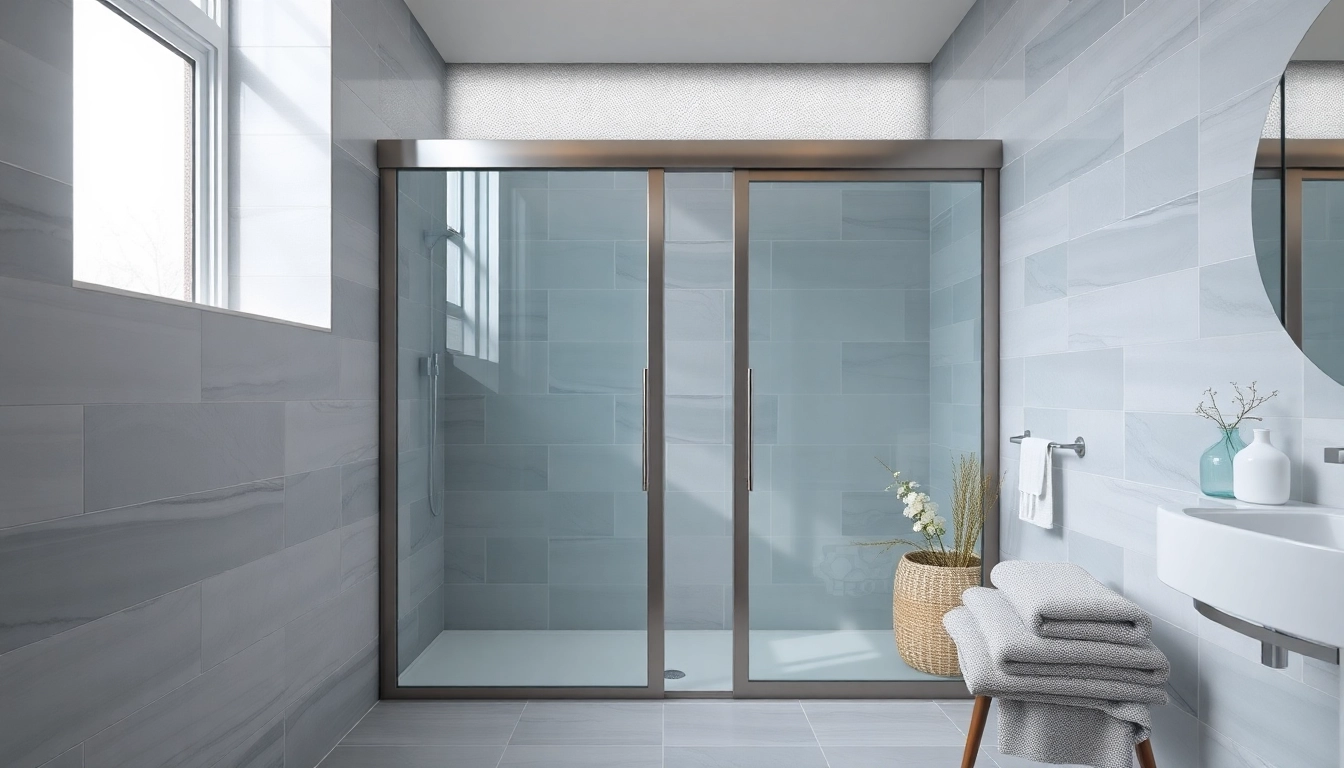 Experience the elegance of sliding shower doors in a modern bathroom setting with detailed craftsmanship.