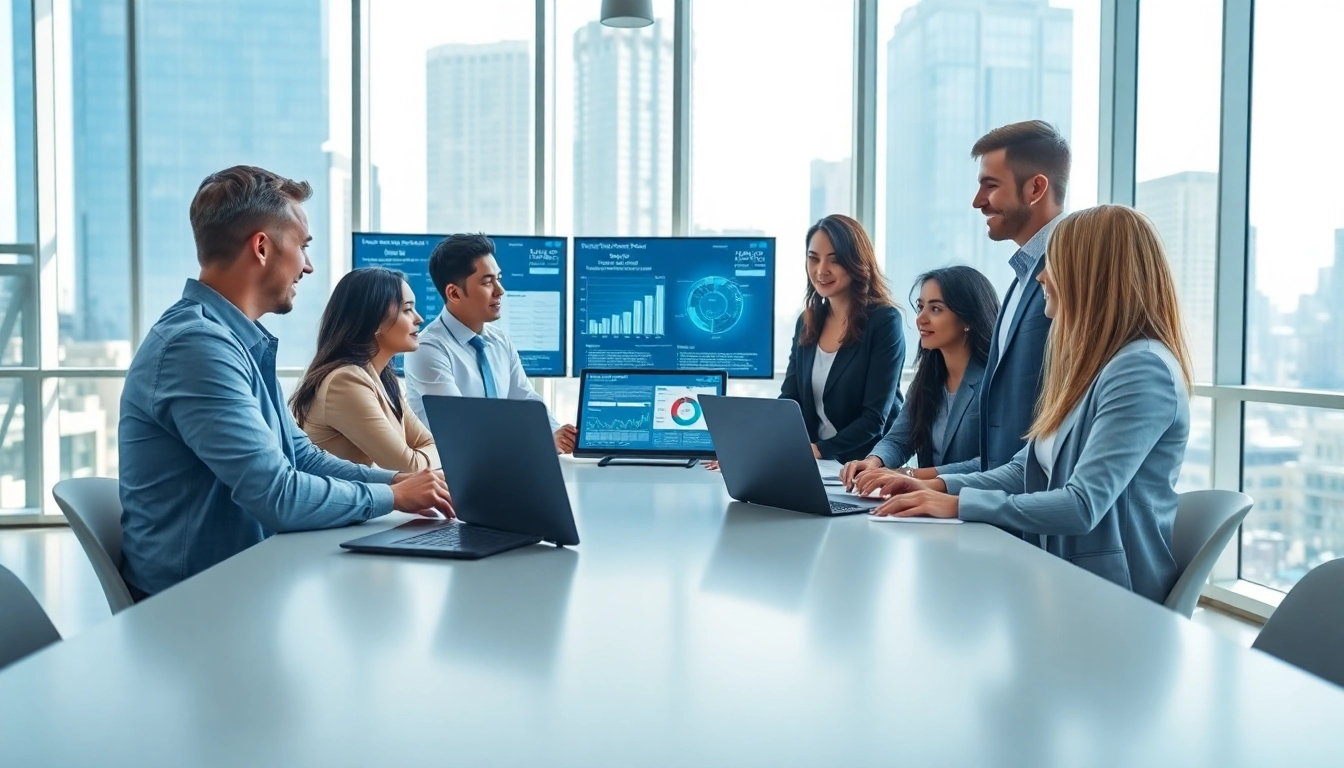 Focused IT professionals presenting managed it services near me solutions in a modern office.