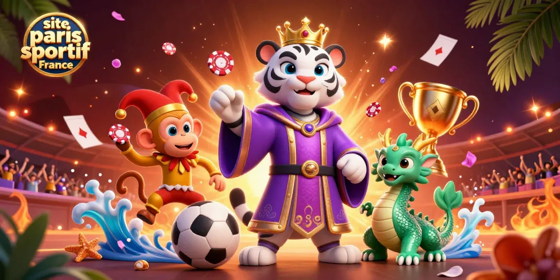 Jeux de paris sportifs passionnants sur ce site paris sportif France, illustrés par un tigre royal et un singe joyeux.
