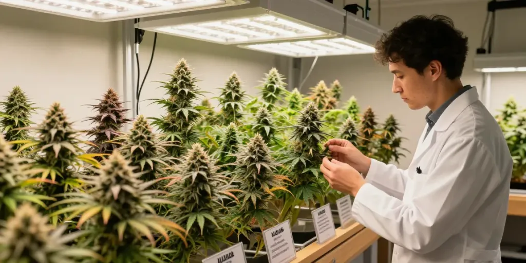 Premium Alien Lab cannabis flowers in a professional grow room.
