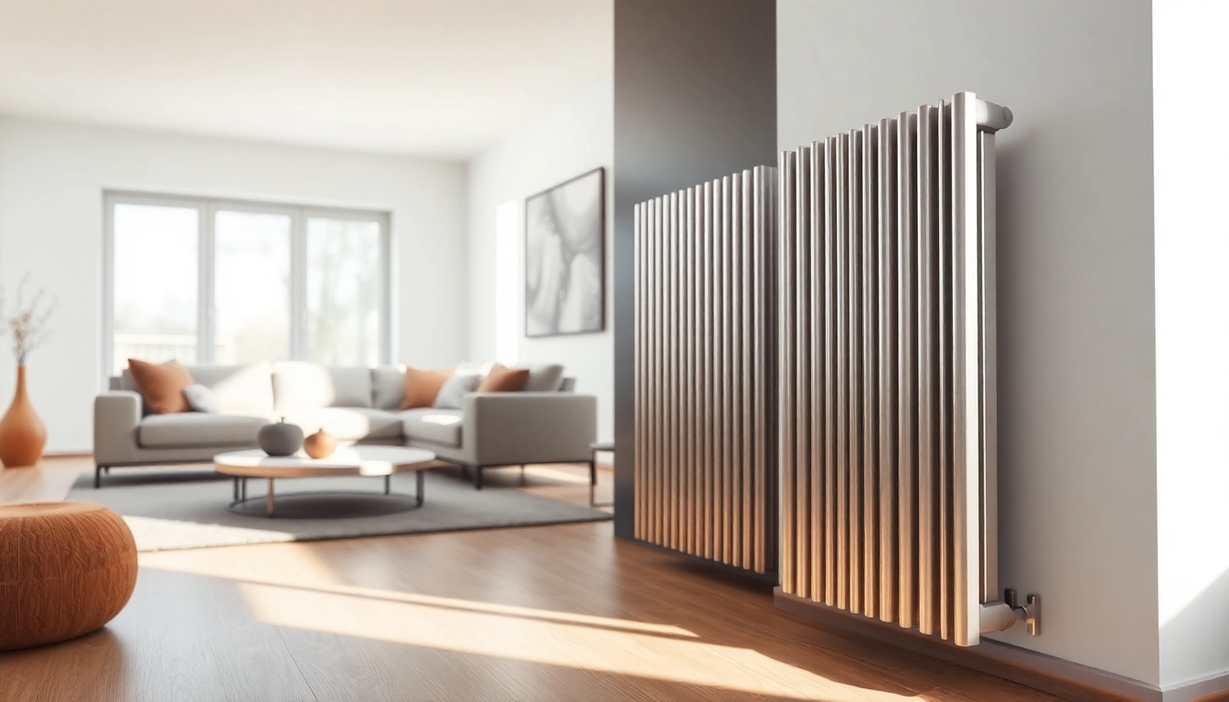 Heizkörper in modernem Wohnzimmer, stilvolles und elegantes Design im Fokus.