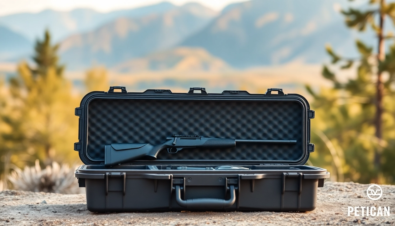 Showcase of a pelican rifle case highlighting its sturdy structure and organized interior.