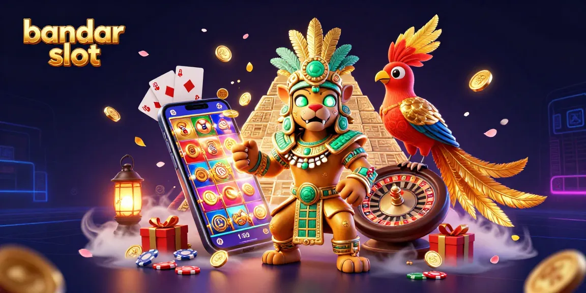 Engage with bandar slot through this lively illustration showcasing interactive casino elements and vibrant themes.