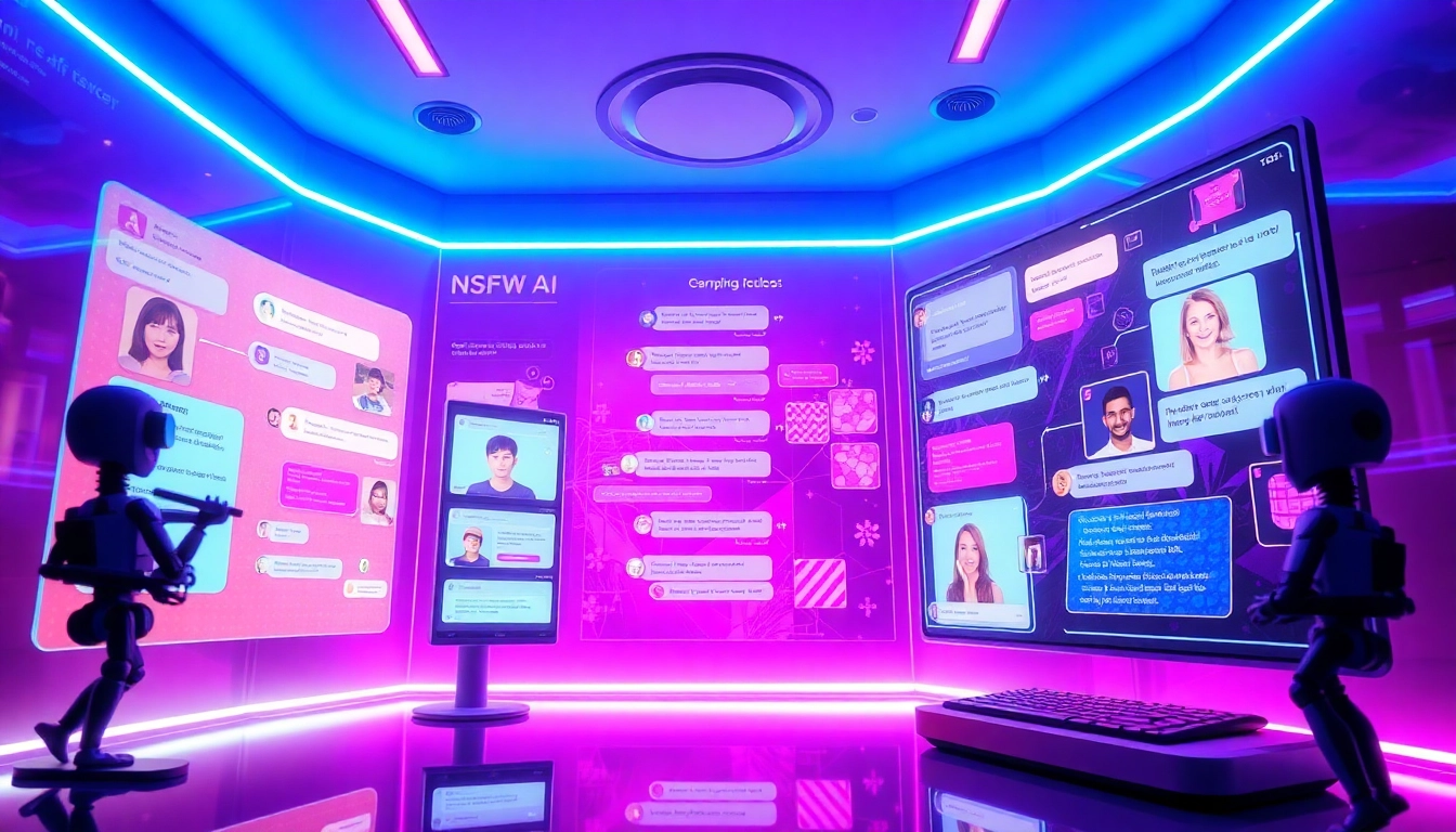 Engaging scene of NSFW AI chat showcasing futuristic avatars and interactive interfaces.