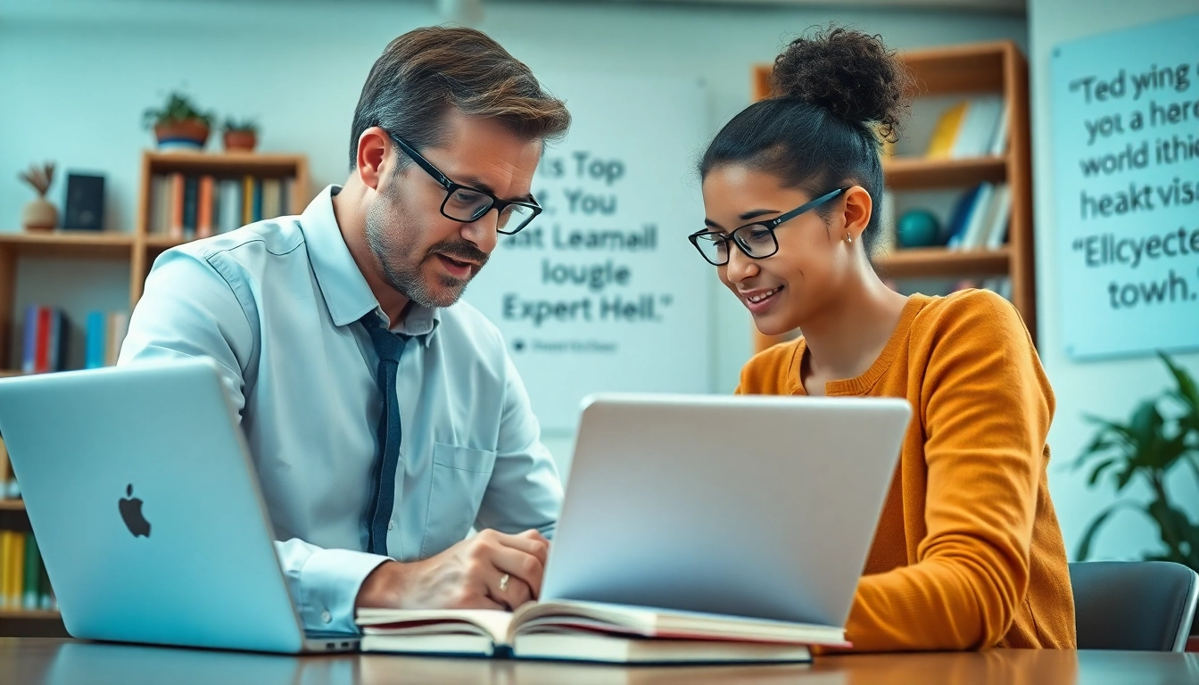 Student receiving toefl expert help from a professional educator in a bright study space.