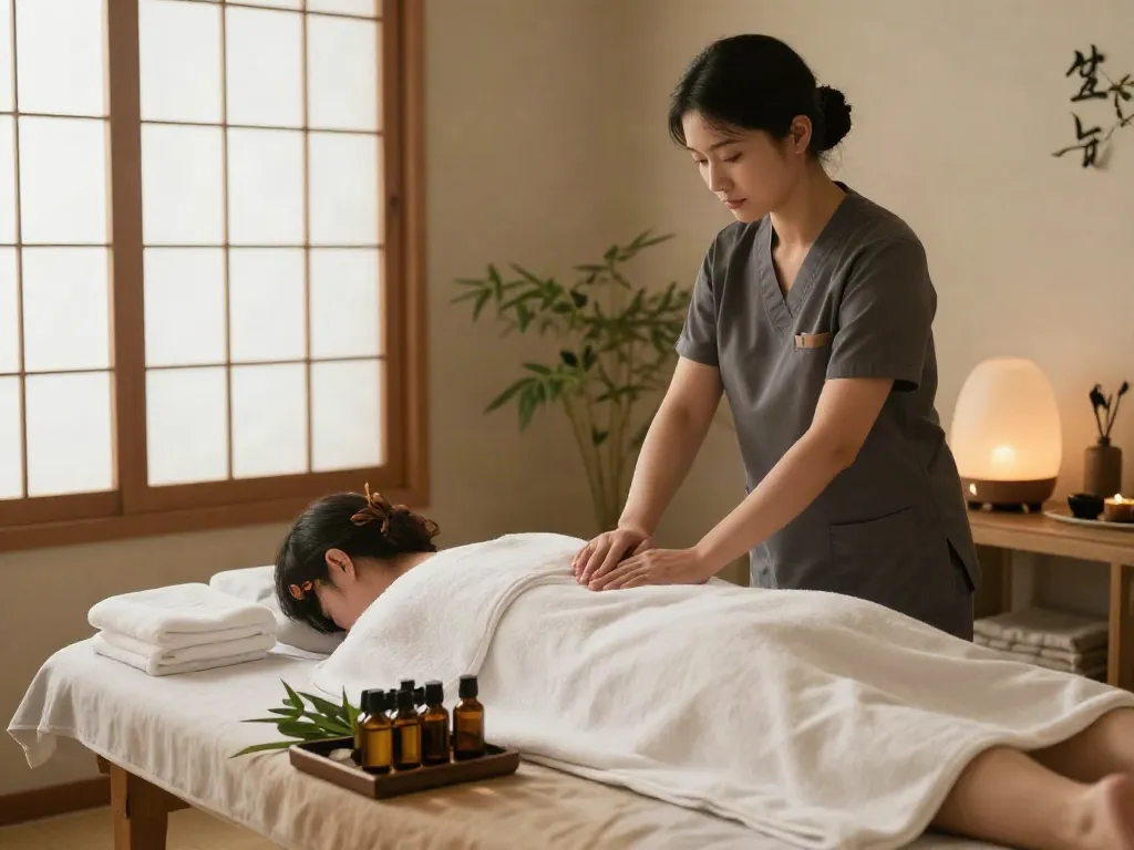 Relaxing atmosphere of an 안산출장마사지 therapy room with calming decor and soothing elements.