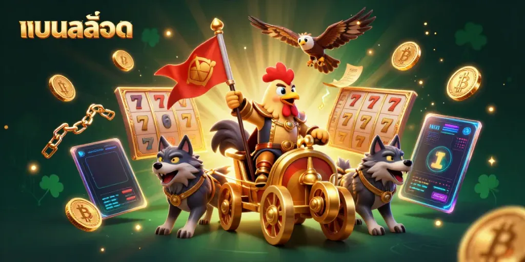 Experience แบบสล็อต with a dynamic scene featuring a rooster warlord and rich gaming elements