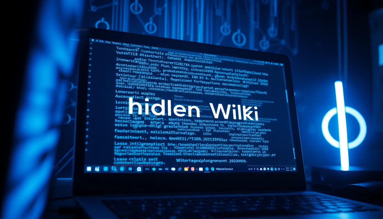 Explore the Hidden Wiki 2026 on a computer, showcasing .onion links and cryptographic elements.