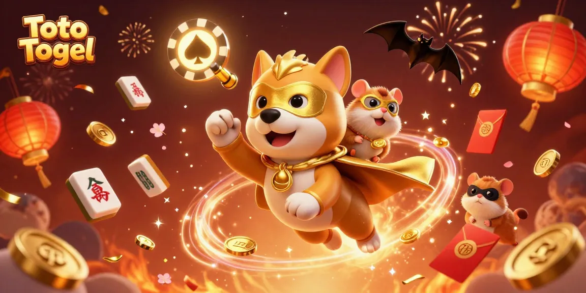 Engage with Toto Togel in a vibrant 3D scene showcasing a superhero dog and hamster.