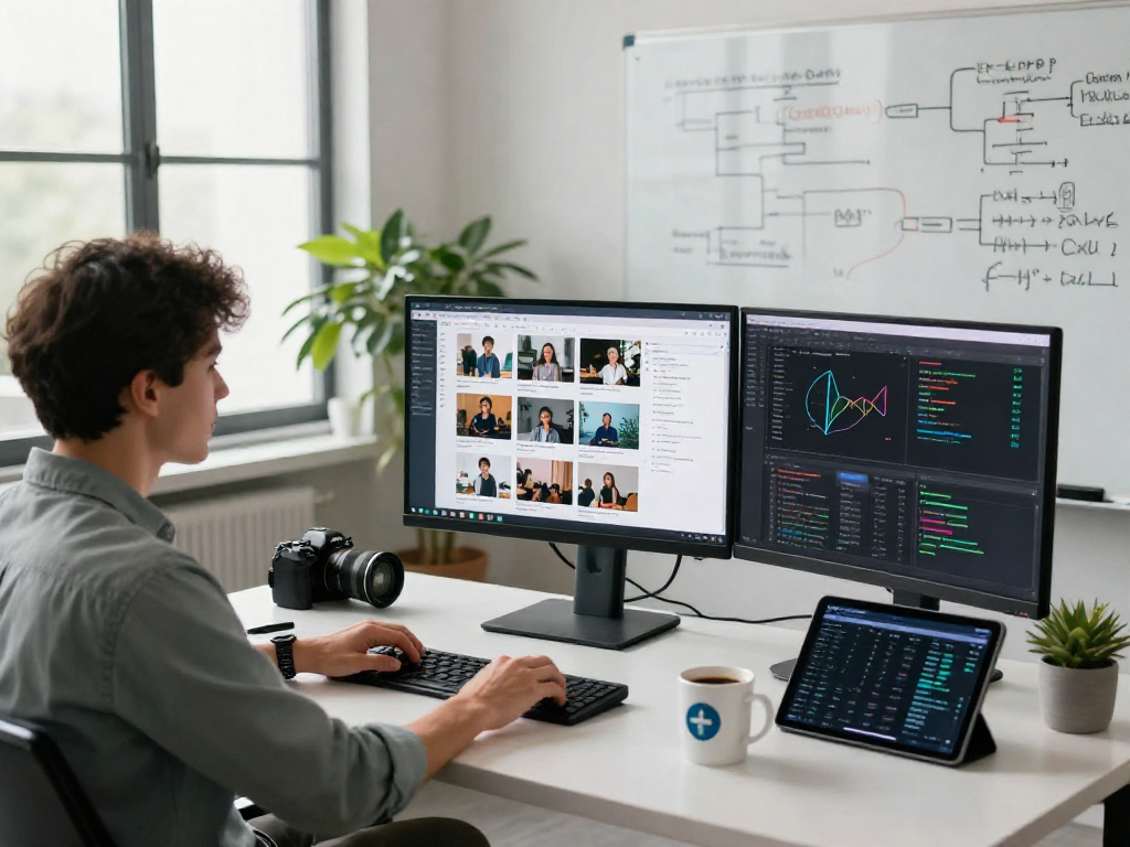 AI detector analysis dashboard in a modern workspace focused on content moderation technology.
