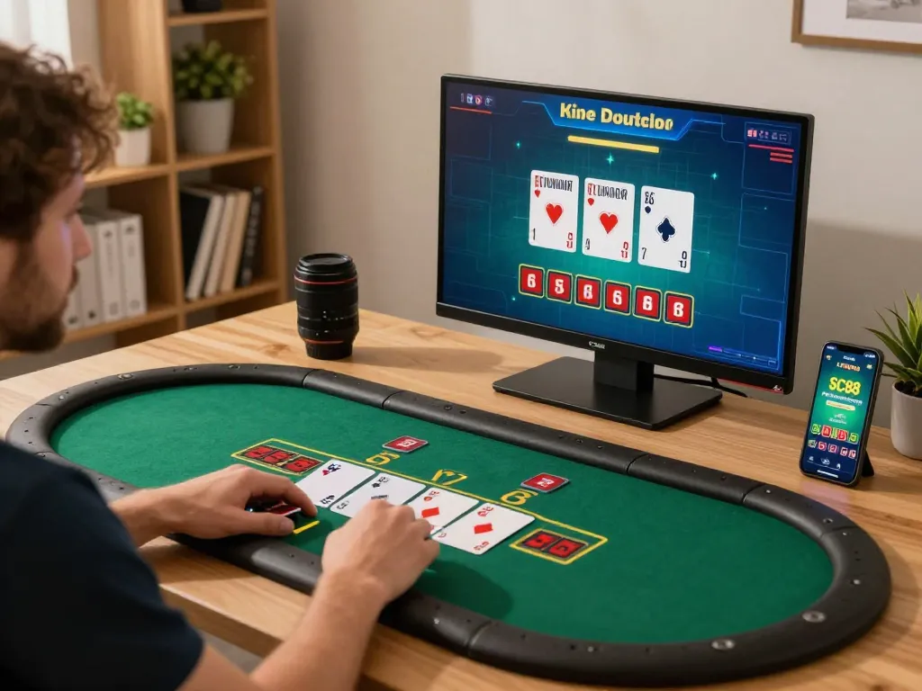Player engaging in SC88 live dealer blackjack with a cozy atmosphere in a stylish home
