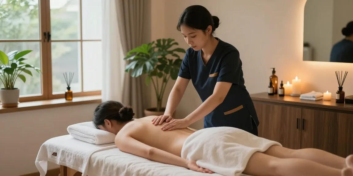 1인샵 massage therapy room with tranquil atmosphere and relaxing decor.