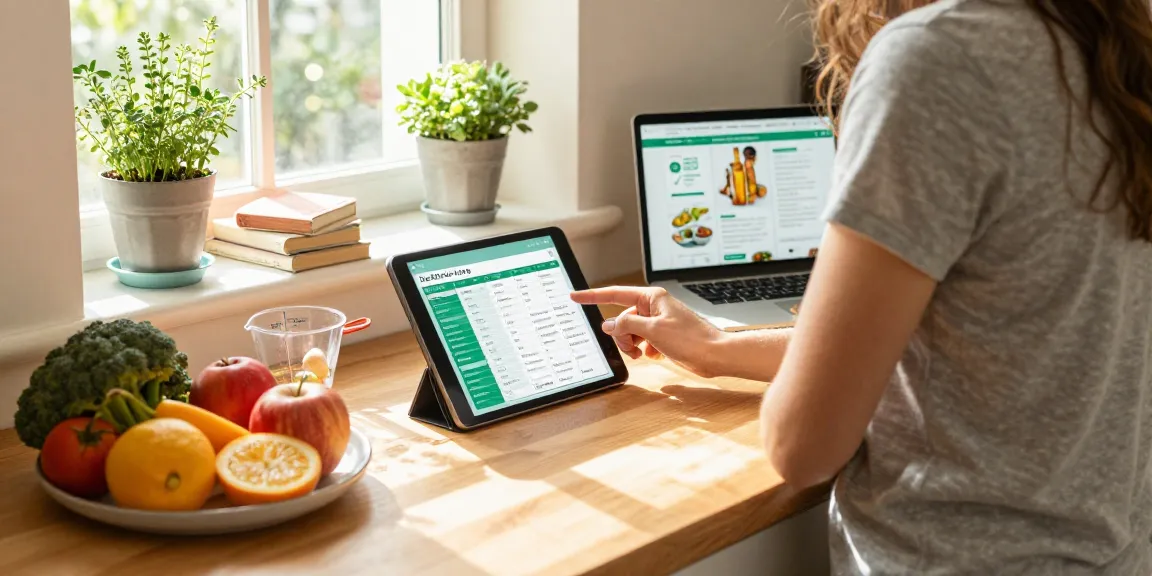 Tracking meals with the best food tracking app in a bright and inviting kitchen.