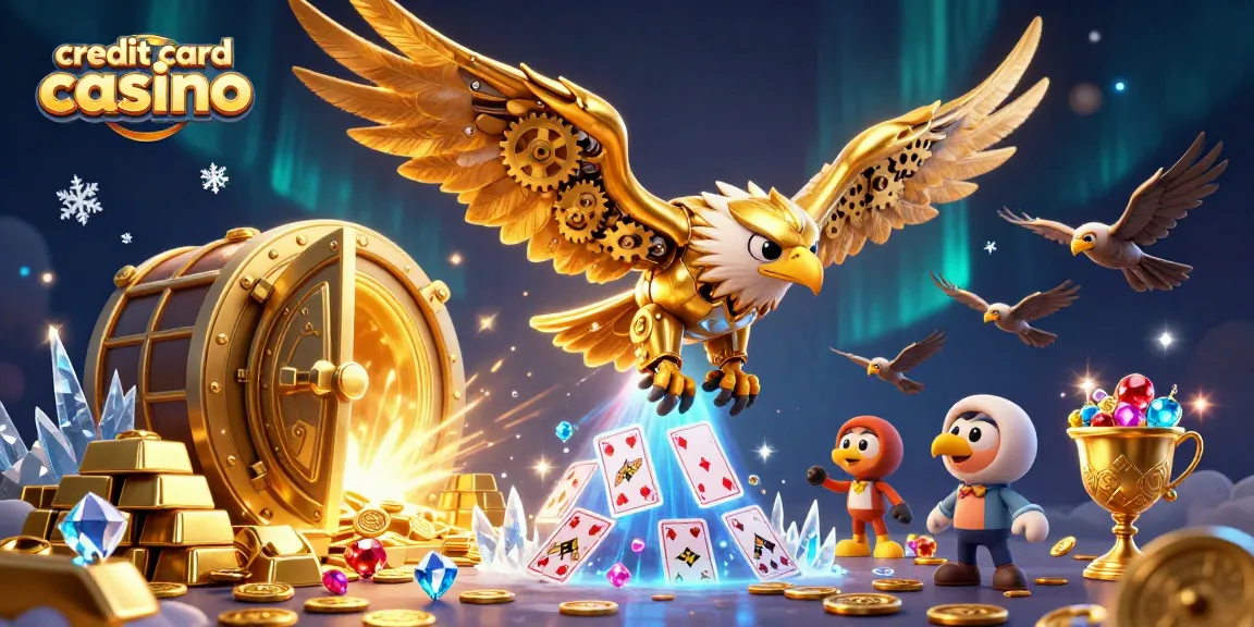 Dive into a vibrant scene celebrating credit card casino excitement with our golden eagle and treasures.