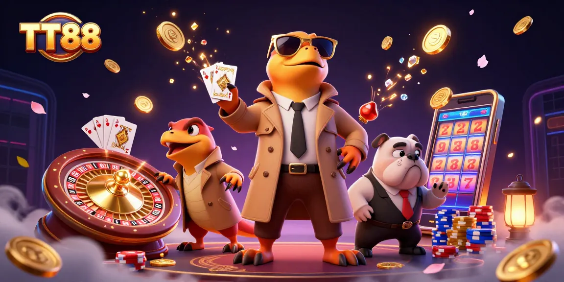 Experience excitement with TT88 as raptors in a trench coat attempt VIP entry into a casino.