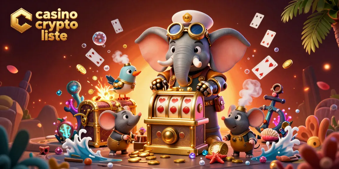 Illustration 3D d'un ingénieur éléphant steampunk jouant avec une machine à sous, pour le casino crypto liste.