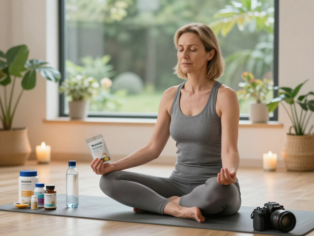 BPC 157 Side Effects experienced by a woman meditating with Restore Blend Peptide Buccal Strips.