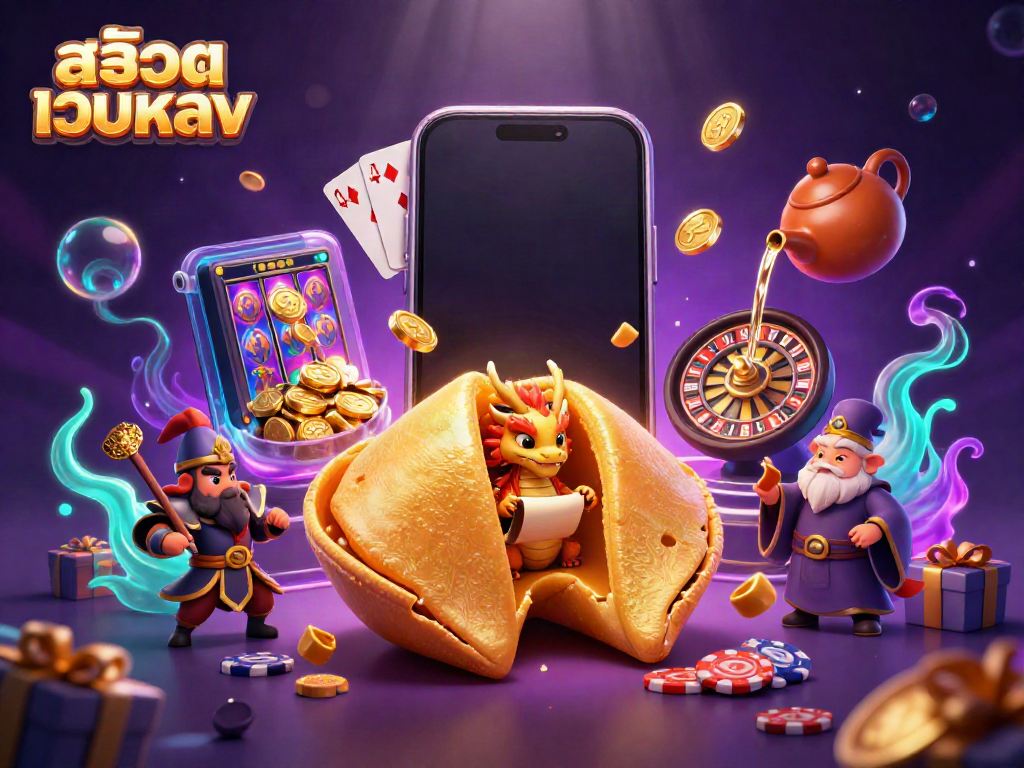 Engage with สล็อตเว็บตรง through vibrant 3D character fortune cookie scene showcasing slot gaming excitement.
