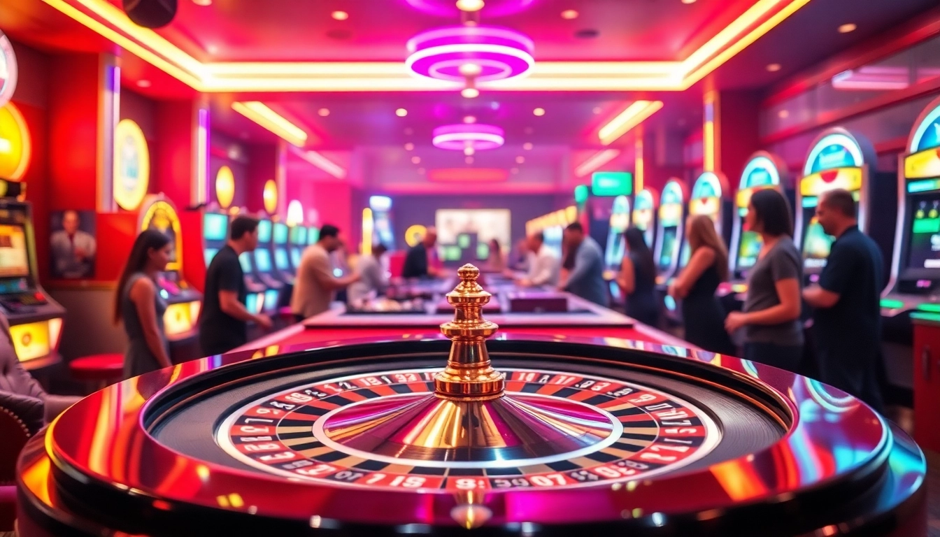 Bermain di meja roulette bbni4d yang meriah dengan cahaya neon kasino.