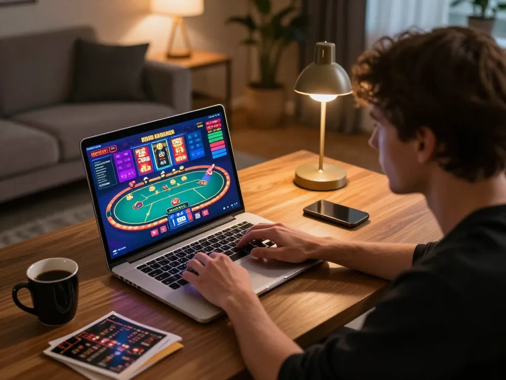 Engaging in online gaming at home with casino non aams legali active on laptop screen