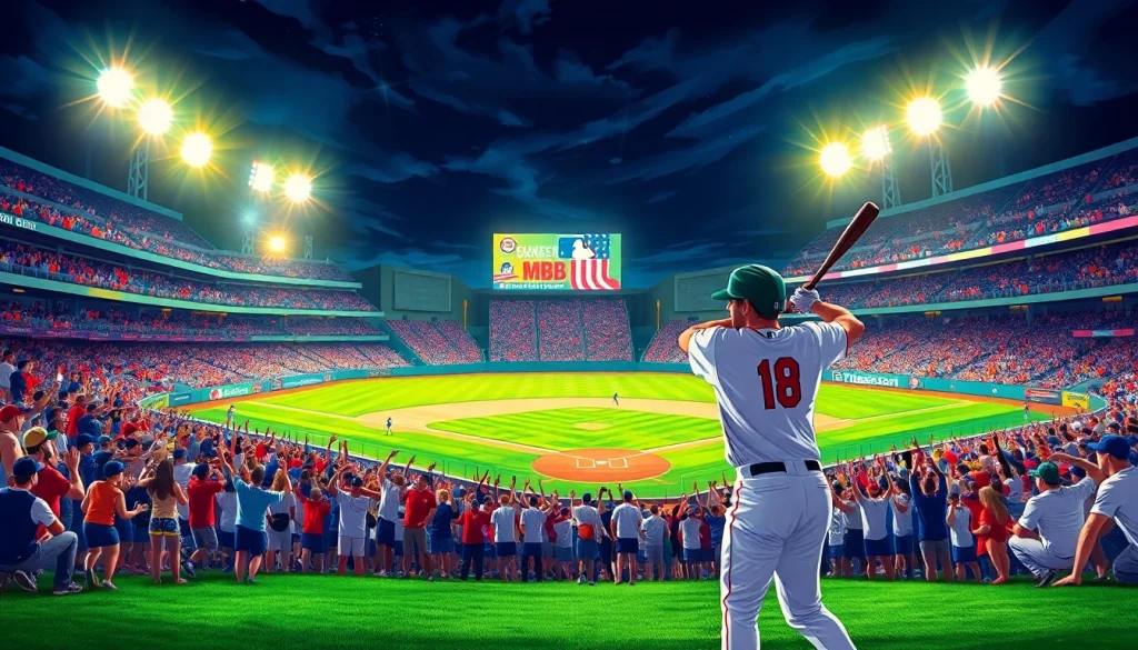 mlb중계로 흥미진진한 야구 경기의 열기를 전달하는 일러스트