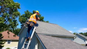 Showcasing Professional roofing services with workers roofing a home, highlighting craftsmanship and safety.