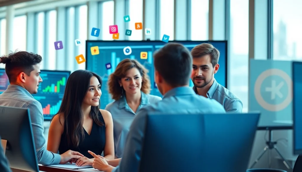 Engaged team utilizing smm services in a collaborative modern office environment.