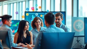 Engaged team utilizing smm services in a collaborative modern office environment.