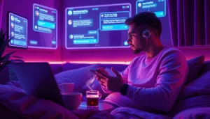 Engaging scene of a cozy chat between a user and an AI character, perfect for sex chat ai.