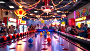 Permainan plinko demo yang menyenangkan ditampilkan dengan latar belakang keramaian.