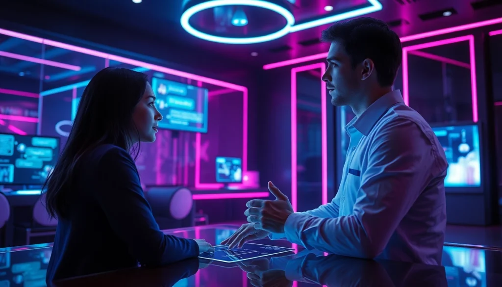 Engaging user with sex chat ai in a modern, ambient digital atmosphere.