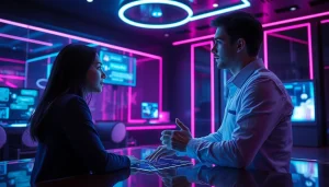 Engaging user with sex chat ai in a modern, ambient digital atmosphere.