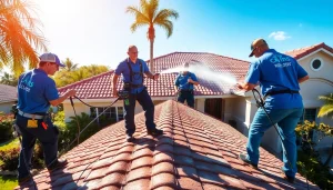 Roof cleaning by professionals in Kissimmee, FL, showcasing effective soft washing techniques for home restoration.