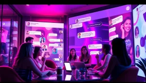 Porn chat platform interface showcasing diverse users engaged in lively discussions with colorful chat bubbles.