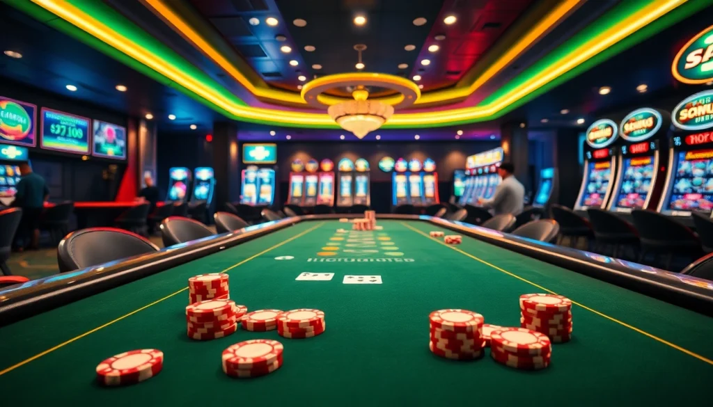 Feel the excitement at the s88 bet table with vibrant slot machines and polished poker chips.