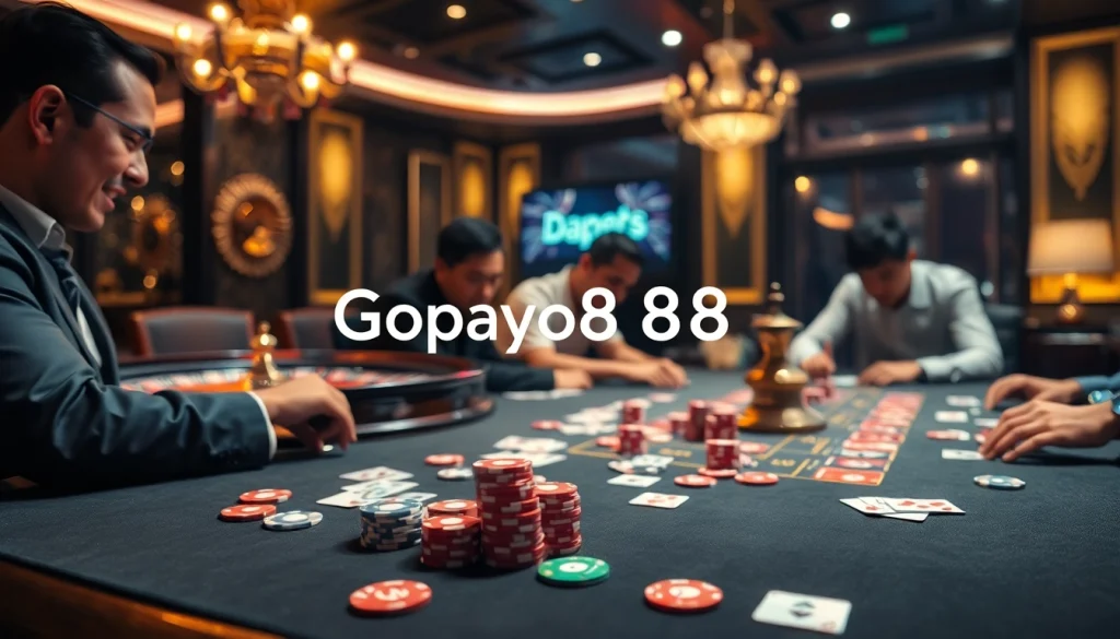 Experience Gopay88 Daftar at an extravagant gambling table, showcasing intense poker action.