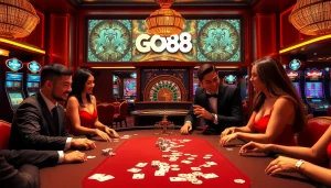 Engaging players enjoy a thrilling game session at GO88 casino, surrounded by vibrant slot machines.