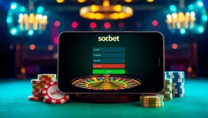 Sbobet login screen on a modern online gambling interface showcasing professional casino elements.