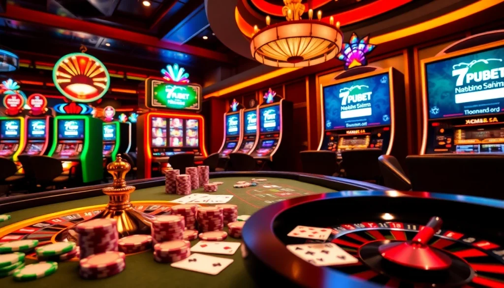 Experience thrilling gameplay with a vibrant setting featuring the 7upbet login interface among casino elements.