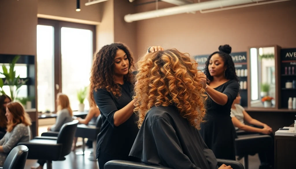 Transform your look at Omnia Salon with a perm in San Diego, showcasing vibrant curls and a luxurious atmosphere.