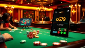 Trải nghiệm lối chơi hồi hộp với bàn chơi casino sống động của cg79 và các chip poker.