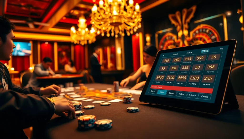 Engage in a thrilling poker game with a vibrant atmosphere at https://xx88.nl/, showcasing excitement and luxury.