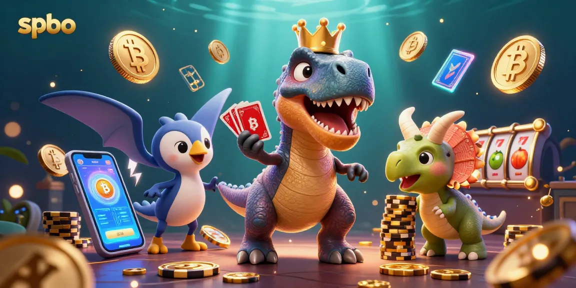 Engage in exciting card games with spbo while a T-Rex deals cards and a baby triceratops stacks chips.