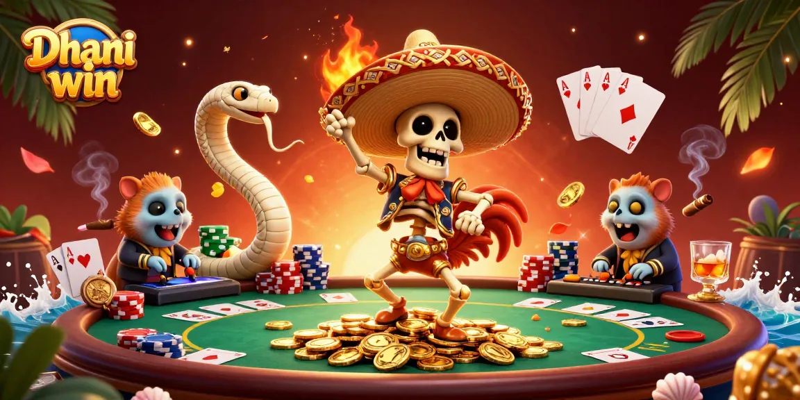 Experience the thrill of Dhani win with exciting games and vibrant characters in a dynamic casino illustration.