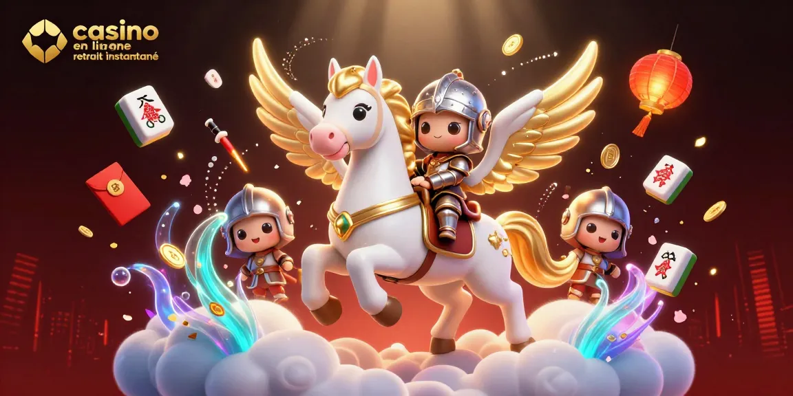 Plongez dans un casino en ligne retrait instantané avec une illustration dynamique d'un cheval céleste et un chevalier